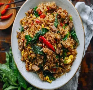 Basil Leaf Fried Rice with Chicken